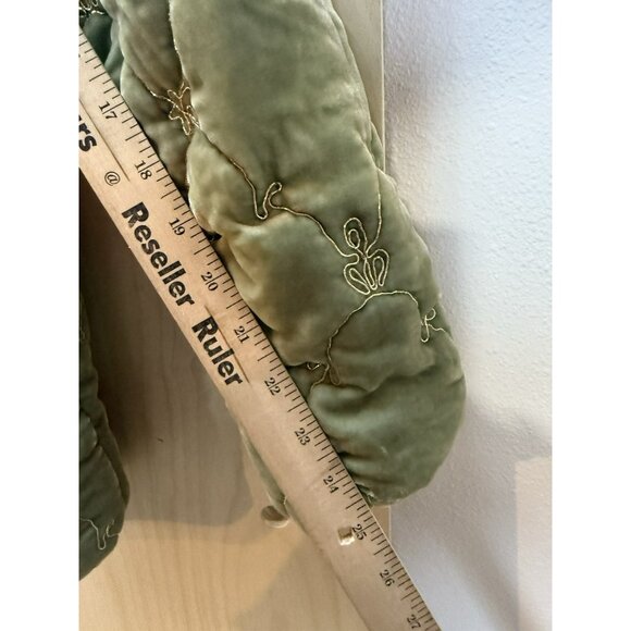 EUC Johnny Was Zaelia Lux Quilted Velvet Puffer Mint Green Coat Gold Trim XS/S - Picture 12 of 16